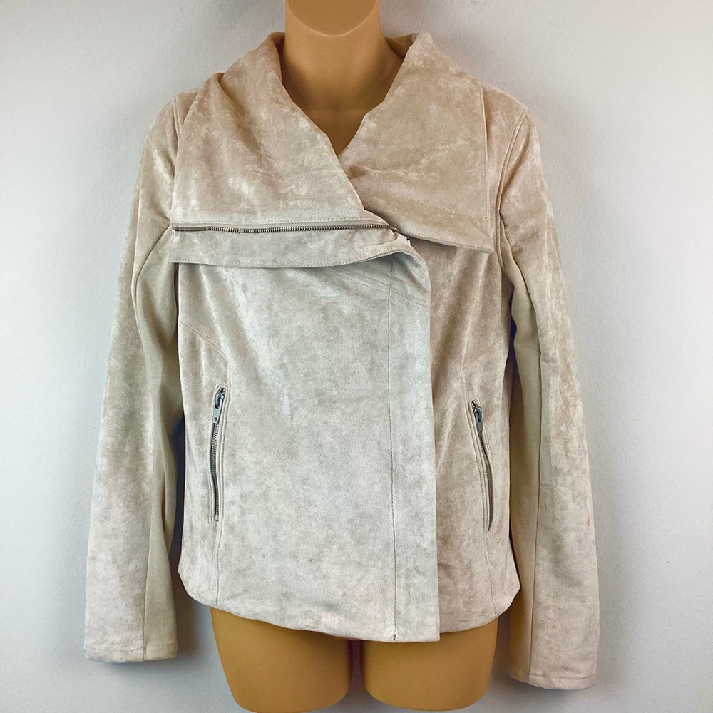 Blank NYC SL8 Crème Beige Faux Suede Moto Jacket | Medium